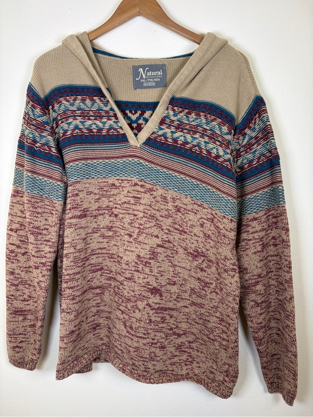 Natural Reflections XXL Hooded Sweater Southwestern Boho Knit Pullover